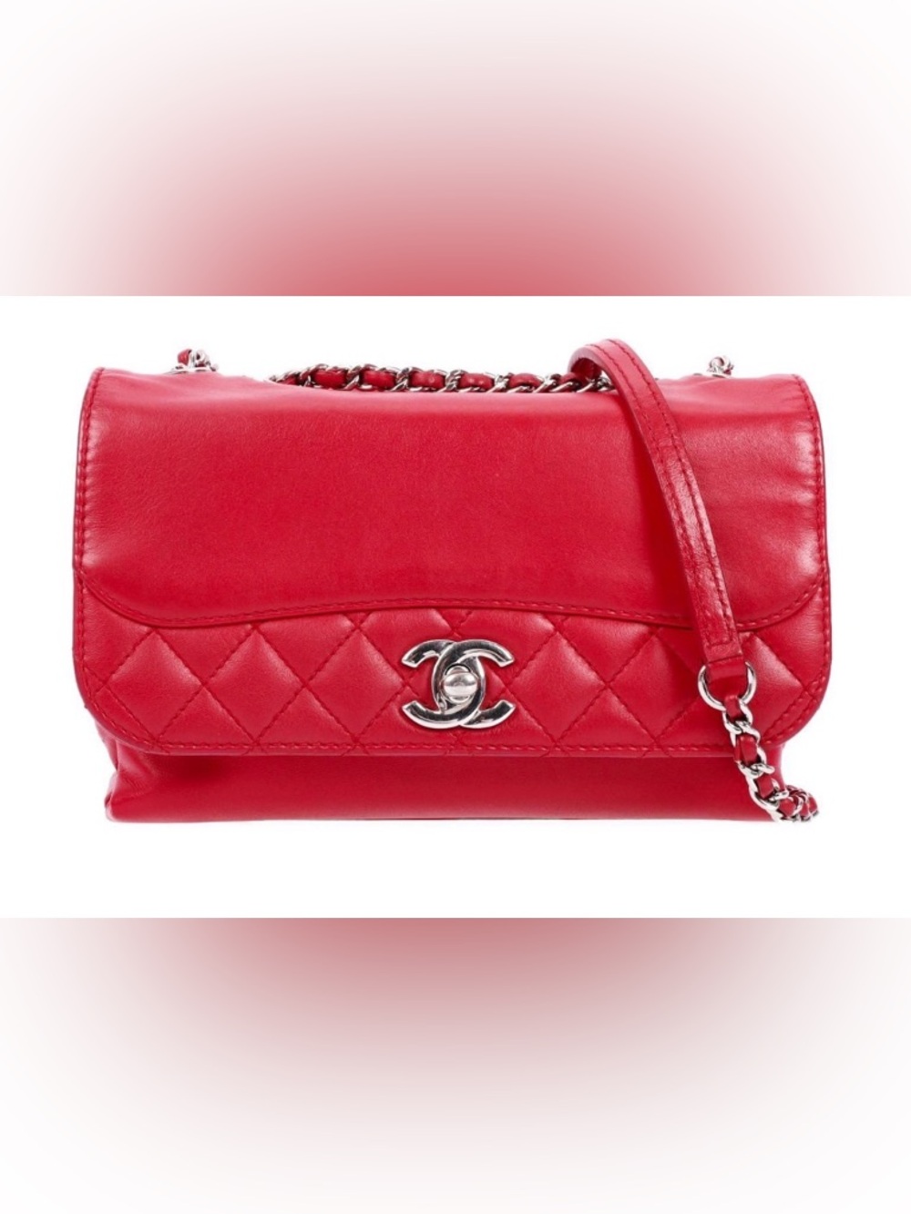 CHANEL Red Quilted ‘on the bund’ Leather Shoulder Bag with Silver Hardware